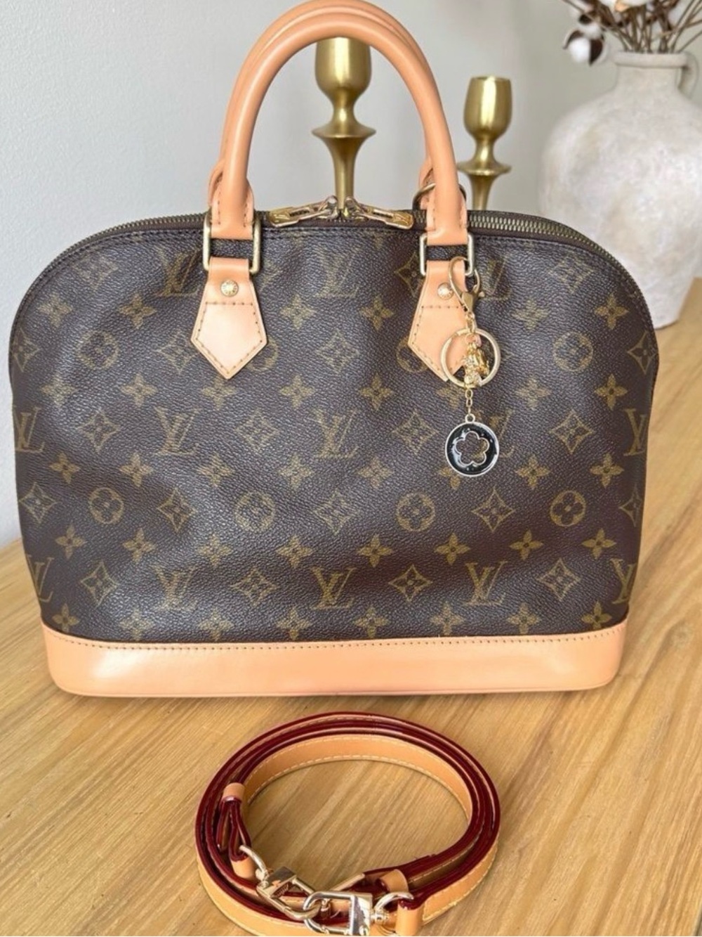 Louis Vuitton Monogram Alma Satchel in Brown with Natural Vachetta